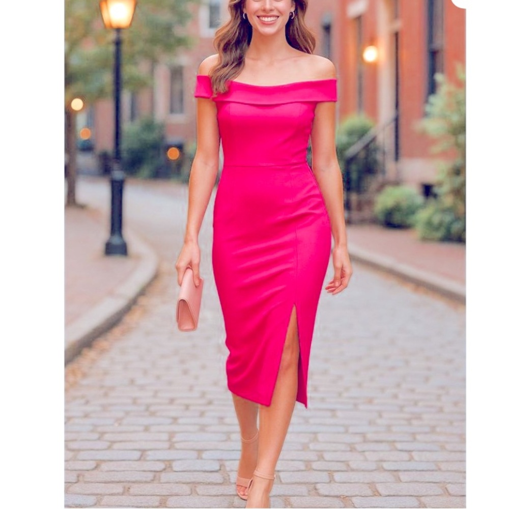 B. DARLIN Macy's Pink Strapless Off The Shoulder Midi Dress 9 NWT